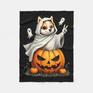 Pumpkin Boo Ghost American Eskimo Dog Halloween Fleece Blanket