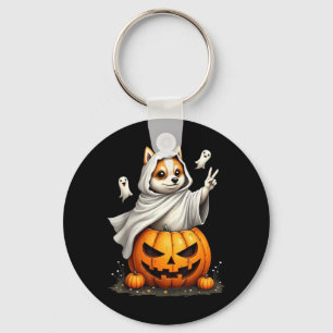 Pumpkin Boo Ghost American Eskimo Dog Halloween Key Ring