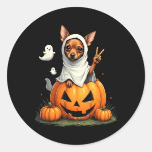 Pumpkin Boo Ghost Miniature Pinscher Dog Halloween Classic Round Sticker