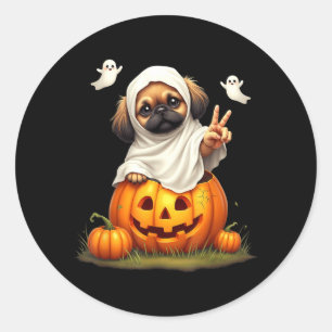 Pumpkin Boo Ghost Pekingese Dog Halloween Costume Classic Round Sticker