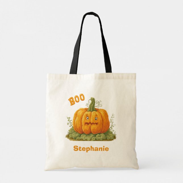 Pumpkin Boo With Custom Name Tote Bag (Back)