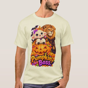 Pumpkin Boss – Cute Lion & Lamb Halloween T-Shirt