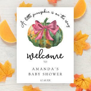 Pumpkin bow autumn welcome baby shower party poster