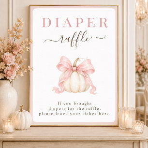 Pumpkin Bow Baby Girl Shower Diaper Rafle Sign