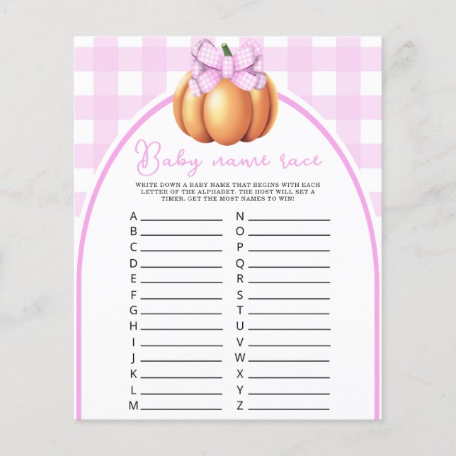 Pumpkin bow baby shower Baby name race game (Front)