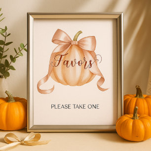 Pumpkin Bow Baby Shower Favours Table Sign Poster