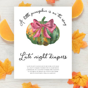 Pumpkin bow baby shower Late night diapers Poster