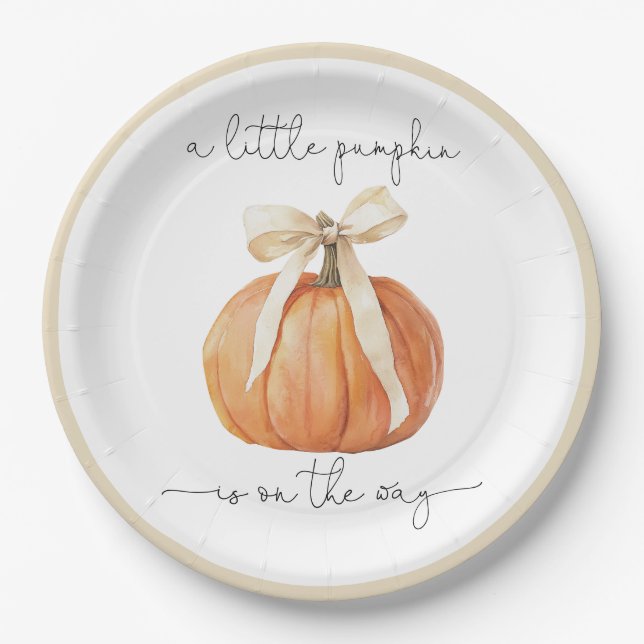 Pumpkin Bow Baby Shower Paper Plate (Front)