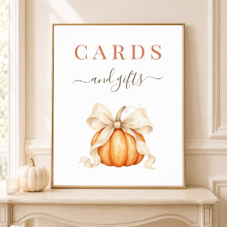 Pumpkin Bow Fall Baby Shower Cards and Gift Sign