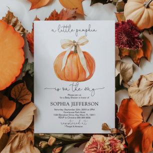 Pumpkin Bow Fall Little Pumpkin Baby Shower Invitation