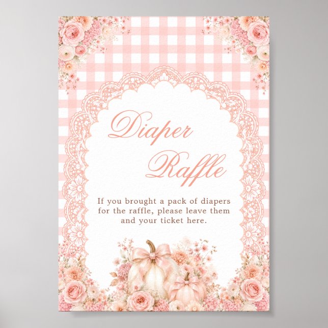 Pumpkin Bow Floral Diaper Raffle Table Sign (Front)