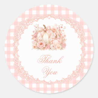 Pumpkin Bow Gingham Thank You Classic Round Sticker