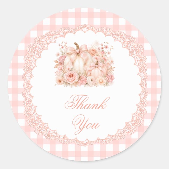 Pumpkin Bow Gingham Thank You Classic Round Sticker (Front)
