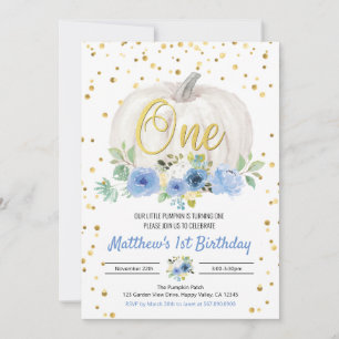 Pumpkin Boy 1st Birthday Party Pink Invitation