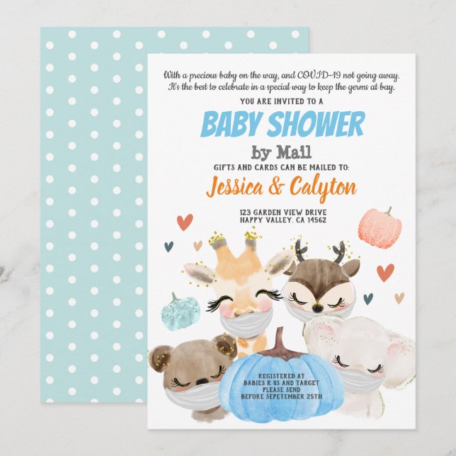 Pumpkin Boy Baby Shower By Mail Woodland Animal Invitation (Front/Back)