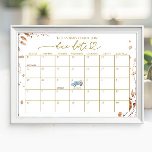 Pumpkin Boy Fall Baby Shower Due Date Calendar   Poster