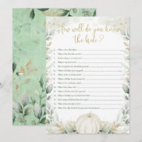 Pumpkin Bridal Shower Game How Well You Know Bride