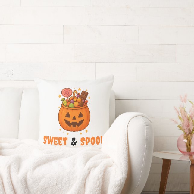 Pumpkin Bucket Full of Sweet - Halloween  Cushion (Couch)