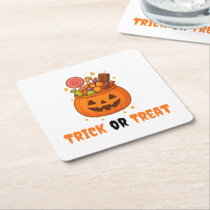 Pumpkin Bucket Full of Sweet - Halloween  Square Paper Coaster