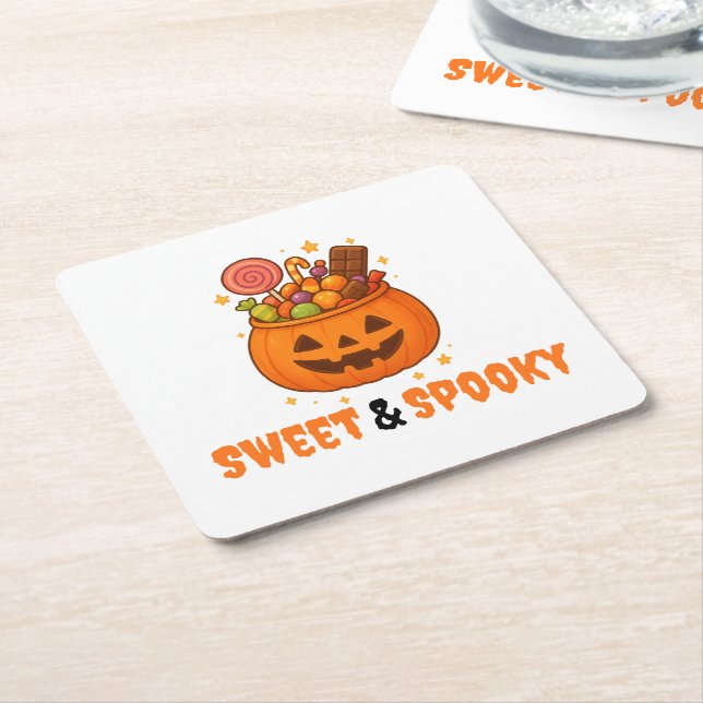 Pumpkin Bucket Full of Sweet - Halloween  Square Paper Coaster (Angled)