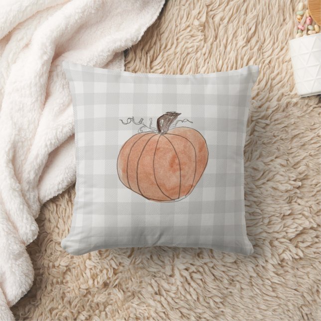 Pumpkin Buffalo Check Pattern Farmhouse Pillow (Blanket)