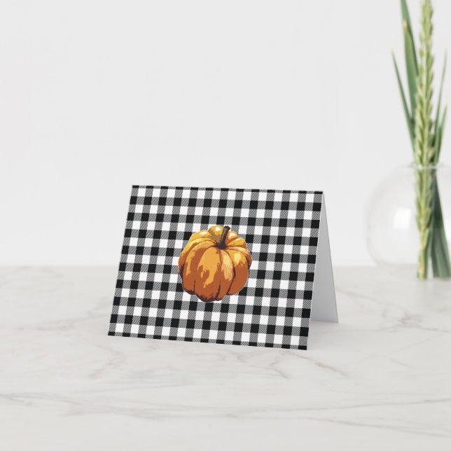 Pumpkin Buffalo Check Pattern Farmhouse Thank You Card (Front)