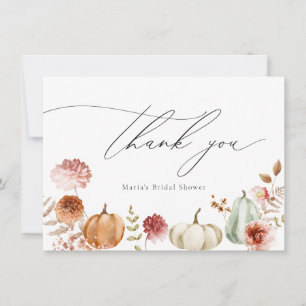 Pumpkin Burgundy Flowers Bridal Shower Thank You Card