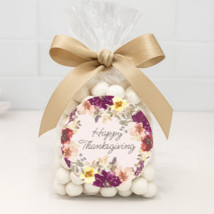 Pumpkin Burgundy Pink Floral Happy Thanksgiving Classic Round Sticker