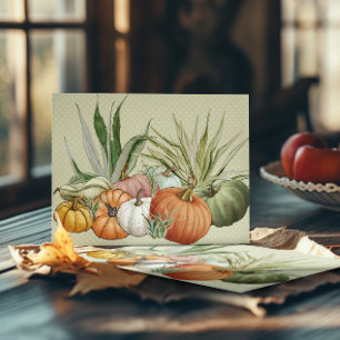 Pumpkin Cactus and Air plants Watercolor Postcard