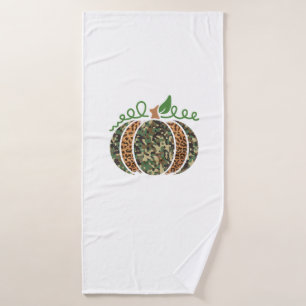 Pumpkin Camo Leopard Print Thanksgiving It's Fall Bath Towel