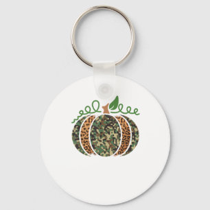 Pumpkin Camo Leopard Print Thanksgiving It's Fall Key Ring