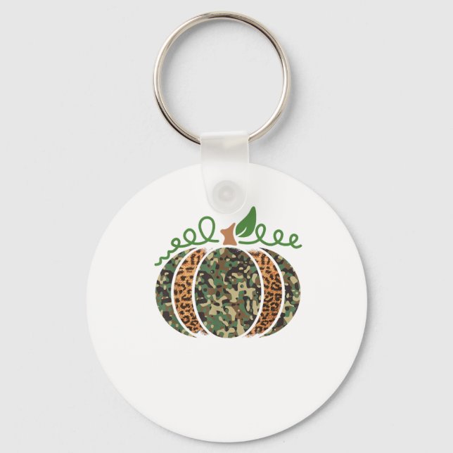 Pumpkin Camo Leopard Print Thanksgiving It's Fall  Key Ring (Front)