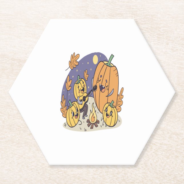 Pumpkin Campfire Serenade Paper Coaster (Front)