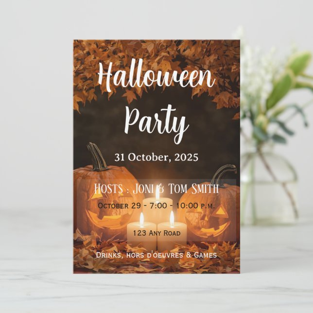 Pumpkin Candle Halloween Party Invitation | Elegan (Standing Front)