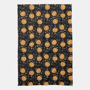 Pumpkin Candy Bucket Trick Or Treat Orange Black Tea Towel