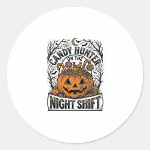 Pumpkin Candy Bucket Vintage Halloween Engraving D Classic Round Sticker
