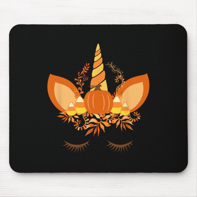 Pumpkin Candy Corn - Autumn Fall Themed Unicorn  Mouse Pad (Front)