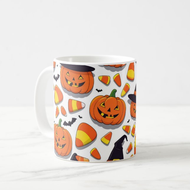 Pumpkin & Candy Corn Halloween Coffee Mug (Front Left)