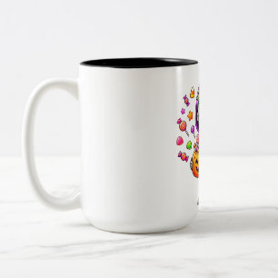 Pumpkin Candy Kid in Purple Hoodie Two-Tone Coffee Mug