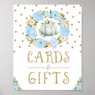 Pumpkin Cards & Gifts Boy Baby Shower Blue Floral Poster
