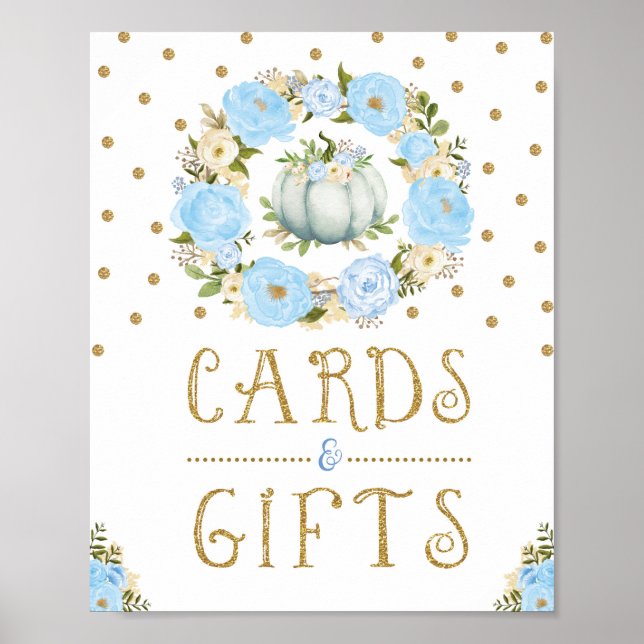 Pumpkin Cards & Gifts Boy Baby Shower Blue Floral Poster (Front)