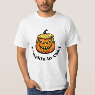 Pumpkin Caricature Resembling Donald Trump with “P T-Shirt