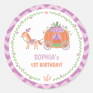 Pumpkin Carriage Birthday Party Purple Custom Classic Round Sticker