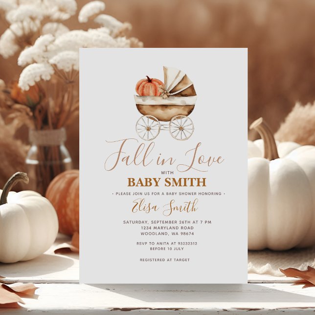 Pumpkin Carriage Fall In Love Autumn Baby Shower Invitation (Creator Uploaded)