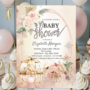 Pumpkin Carriage Flowers Snowflakes Baby Shower  Invitation