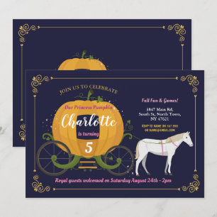 Pumpkin Carriage Horse Fall Girls Birthday Party Invitation