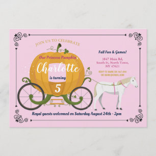 Pumpkin Carriage Horse Fall Girls Birthday Party Invitation