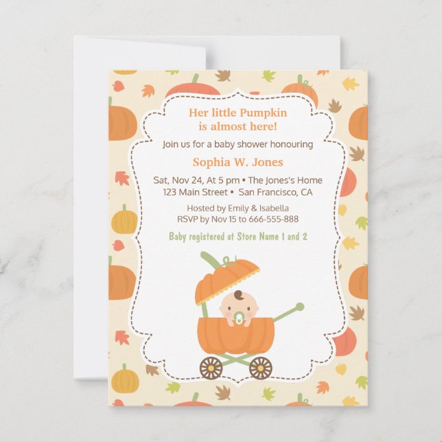Pumpkin Carriage Stroller Baby Shower Invitations (Front)