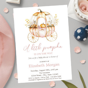 Pumpkin Carriage Watercolor Flowers Baby Shower Invitation