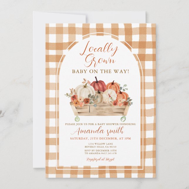 Pumpkin Cart Locally Grown Baby Shower Invitation (Front)
